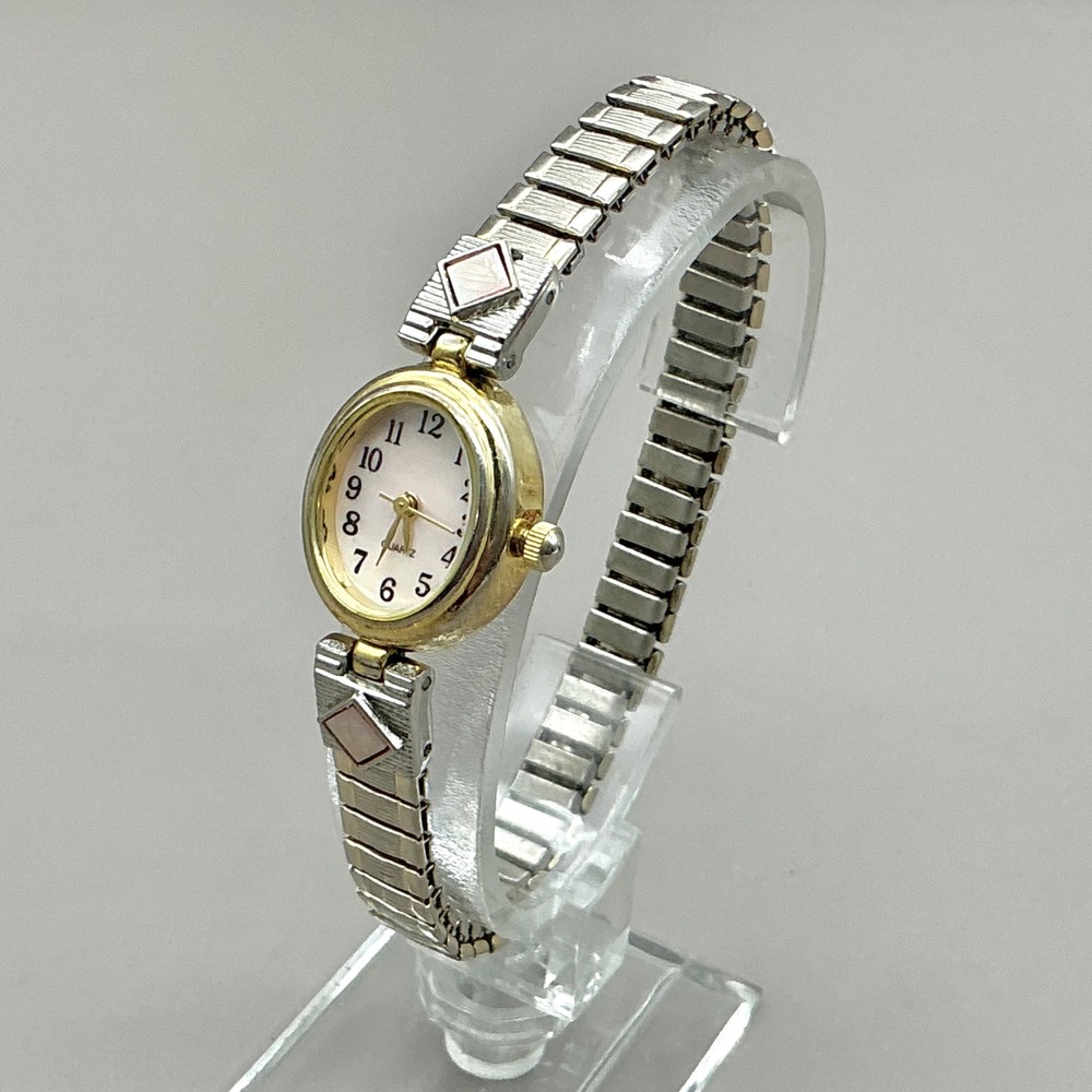 Womens Watch Two Tone Pink MOP Style Oval Expansion Bracelet 6" NEW BATTERY